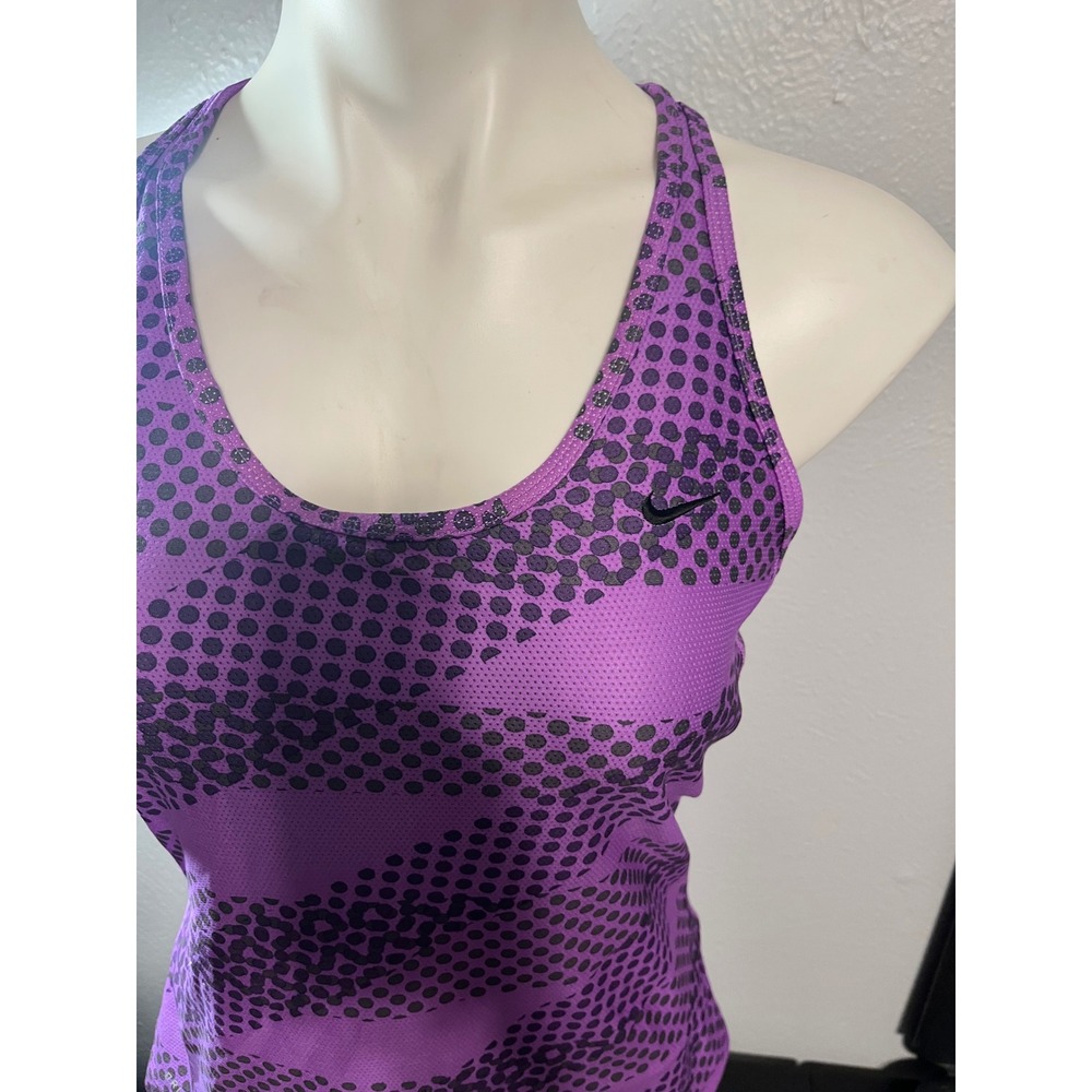 Nike Womens Dri-FIT Purple Leopard Polka Dot Racerback Tank Top Built-in Bra M - Picture 2 of 7